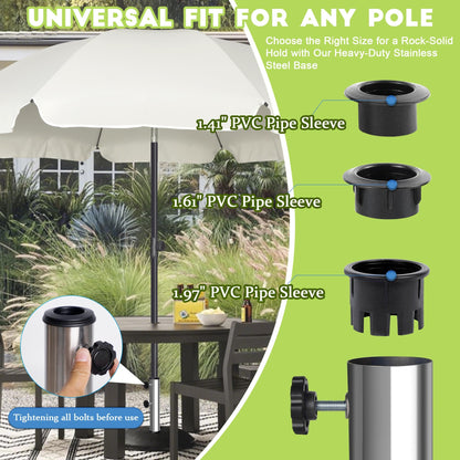 Blissun Umbrella Base Stand Replacement Tube, Stainless Steel Umbrella Base Pole, Heavy-Duty Universal Parasol Base Replacement Parts for Outdoor Patio, Garden, Balcony (Stainless Steel Finish)