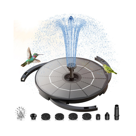 AISITIN Solar Fountain Pump with Windmill & 6 Nozzles & 3 Fixed Bracket, DIY Solar Bird Bath Fountain Built-in 1000mAh Battery for Outdoor, Garden, Pond, Pool, Backyard and Bird Bath