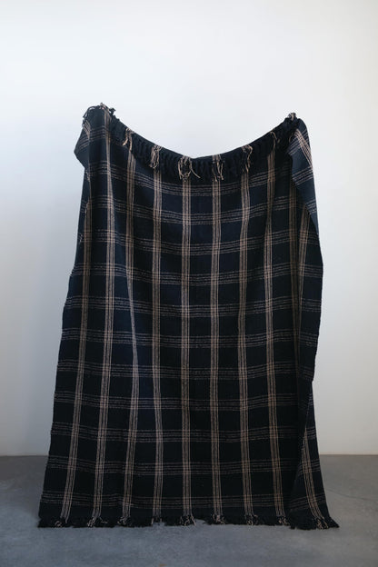 Plaid Black & Tan Fringed Woven Cotton Blend Throw