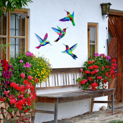 4 Pcs Metal Wall Art, Wall Decor for Bedroom, Rustic Hummingbirds Hanging Decorations for Garden Living Room Balcony Patio Fence Indoor Outdoor, 8.66L x 8.26W
