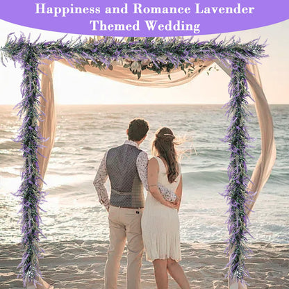 6Ft Lavender Purple Artificial Garland All Year Lavender for Wedding Mantle Spring Summer Garland Indoor Outdoor Home Farmhouse Party Stair Table Window Home Decoration
