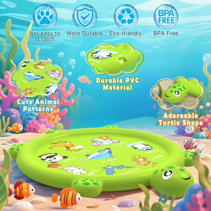 tmstorys Splash Pad for Toddlers 1-3, 67" Turtle Sprinkler & Splash Play Mat, Inflatable Baby Kid Pool, Summer Outdoor Water Toys for Toddlers, Boys, Girls Backyard Garden Lawn Games