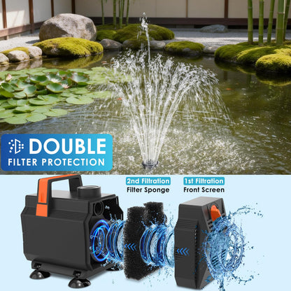 AquaMiracle Submersible Pond Fountain Pump 600GPH | Remote Controlled LED Lights | Outdoor Water Fountain Pump | 3 Fountain Patterns | for Small Ponds, Gardens, Water Feature, Bird Baths
