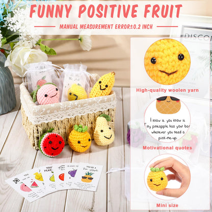 Shappy 30 Sets Dancing Fruit Inspirational Gift Positive Fruit Funny Wool Knitted Mini Coworker Appreciation Gift Motivational Pun Card Graduation Party Favor for Teacher Employee Staff