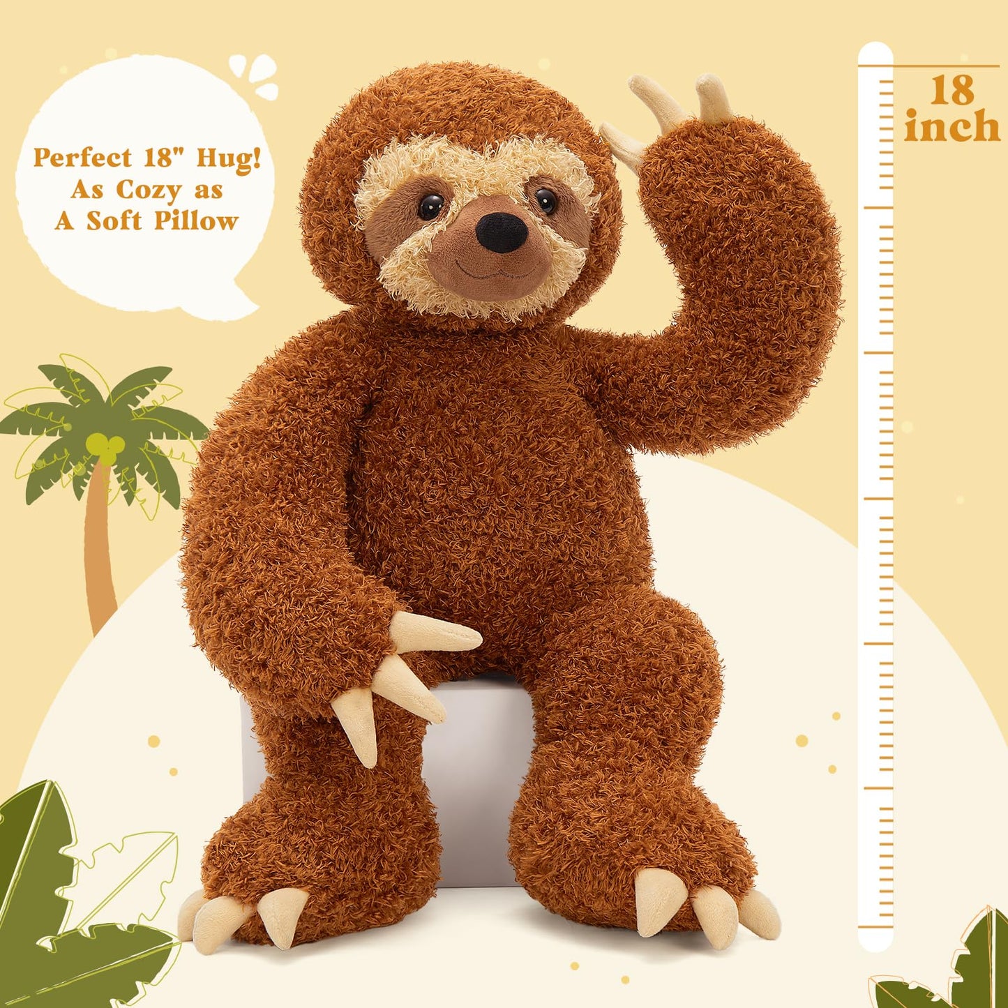 MorisMos Sloth Stuffed Animal 18" Plush Sloth Plush Toy Sloth Plushie Huggable Sloth Pillow Stuffed Sloth Toy Gifts for Boys Girls and Kids for Comforting Companion Imaginative Play