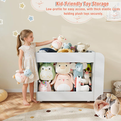 VortinT 3-in-1 Toy Storage Box with Bookshelf and Chalkboard, Large Stuffed Animal Toy Chest on Wheels, Kids Toy Storage Organizer Bin for Kids Room, Nursery & Playroom, for Kids, White