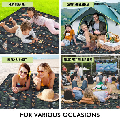 Mushroom Picnic Blankets Waterproof Foldable, 60″X80″ Packable Picnic Mat Insect Outdoor Blanket for Grass, Boho Large Beach Blanket Sandproof Picnic Accessories for Camping Music Festival Park Lawn