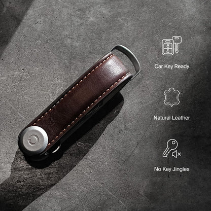 Orbitkey Leather Key Organizer | Durable, Stainless Steel Locking Mechanism, Slim & Quiet Profile | Holds up to 7 Keys, Charcoal with Grey Stitching