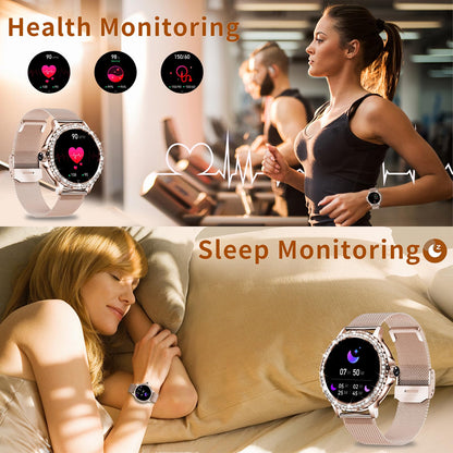 Smart Watches for Women (Answer/Make Call) with Diamonds, 1.3”HD Screen Bluetooth Smartwatch for Android iOS Phones, IP68 Waterproof Fitness Activity Trackers with Heart Rate/SpO2/BP/Sleep Monitor