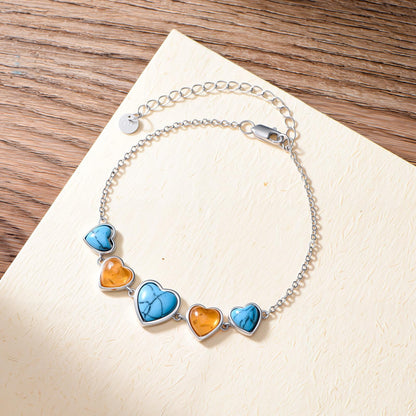 PEIMKO 925 Sterling Silver Heart Turquoise Amber Bracelet Southwestern Style Gifts for Women Mother