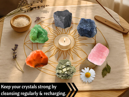 Amazing Gemstone Crystals for Motivation & Self Belief Manifestation, Set of 6 Green Aventurine, Pyrite, Hematite, Iolite, Carnelian and Rose Quartz Healing Crystals and Stones