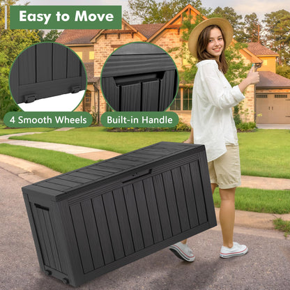 LHBGO 80 Gallon Deck Box Large Outdoor Storage Boxfor Patio Furniture,Outdoor Cushions, Garden Tools, Sports Equipment and Pool Supplies, Waterproof, Resin, Lockable