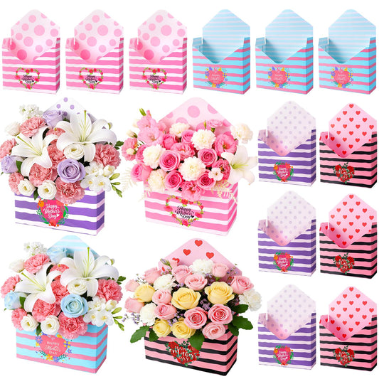 12 Pcs Gifts for Mothers Day Florist Box Mothers Day Bouquet Envelope Boxes Stripe Mother Gifts Floral Envelope Boxes Paper,Flower Bouquet Packaging Gift Box Wrapping for Wedding Birthday Party Decoration