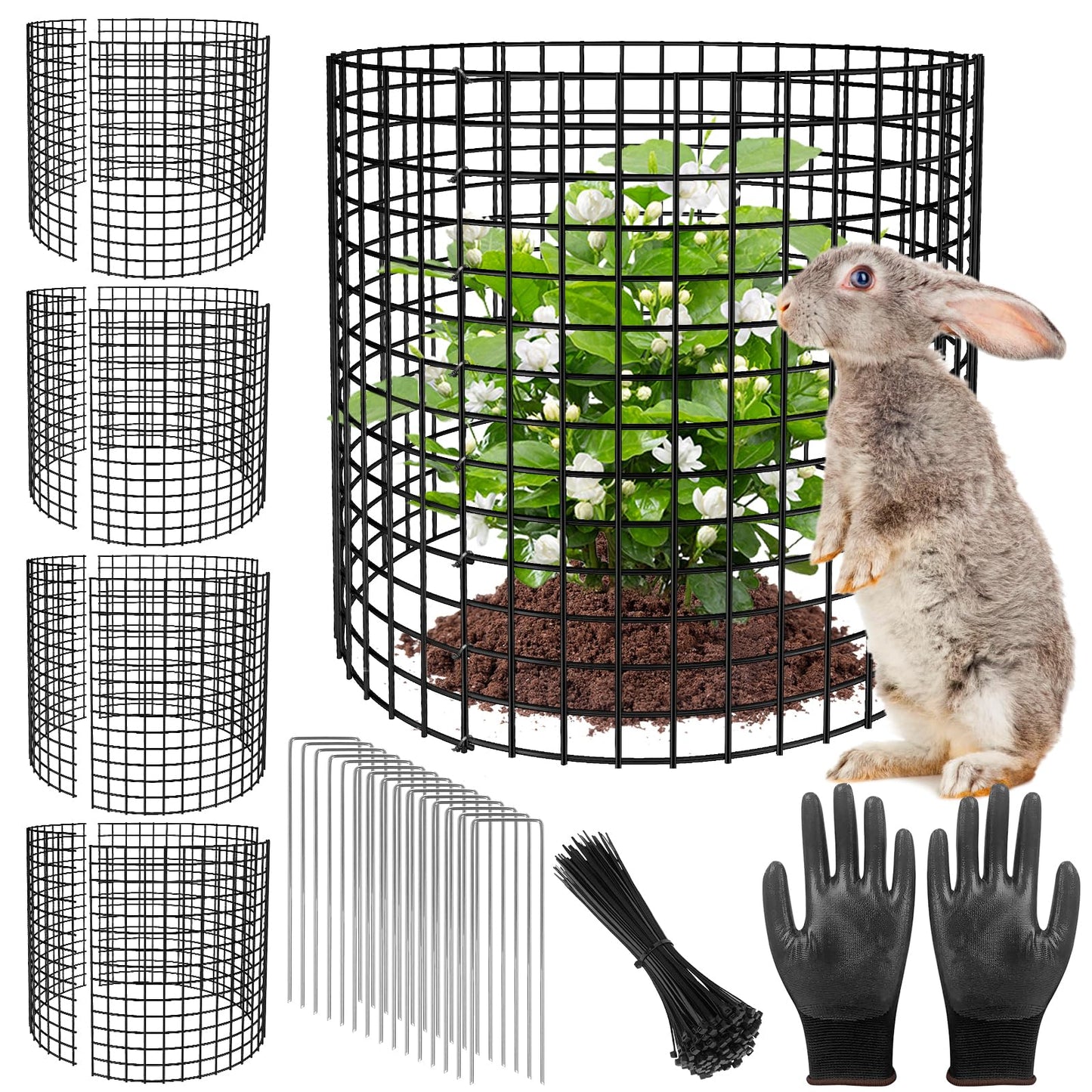 RGJ 5 Pack Plant Protector from Animals, 13x12 inch Wire Plant Cages Mesh Plant Cage Garden Plant Protector, Sturdy Bunny Barricades Chicken Wire Cloche Plant Protectors for Keeping Bunny Animals Out