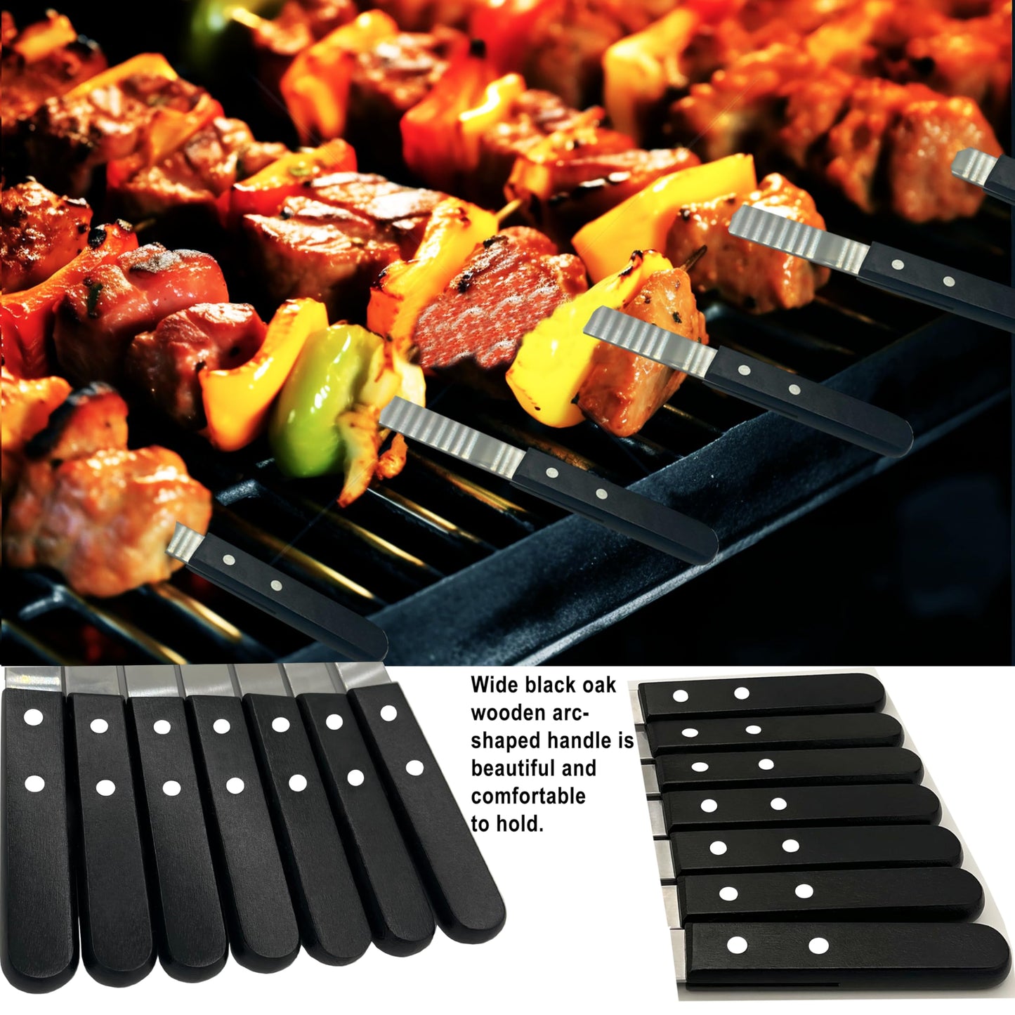 Voniel 23.6 Inch Long Kabob Skewers,0.91 Inch Wide Skewers for Kabobs,Metal Stainless Steel Kebob for Grilling,Extra Large Flat Kebab,BBQ Tool,Barbecue Sticks with Black Wood Handle,7 Pack with Bag.