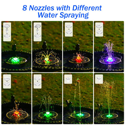 AISITIN 3.5W Solar Fountain Pump with LED Colorful Lights & 3000mAh Battery, Solar Bird Bath Fountain with 10 Nozzles, Solar Water Pump for Garden, Pond and Outdoor (Purple)