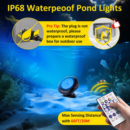 T-SUN Pond Lights LED Underwater – IP68 Waterproof Smart App & Remote Submersible Fountain Lights with 16 Million Colors Dimmable Timer for Outdoor Koi Pond Garden Waterfall Aquarium(Set of 8)