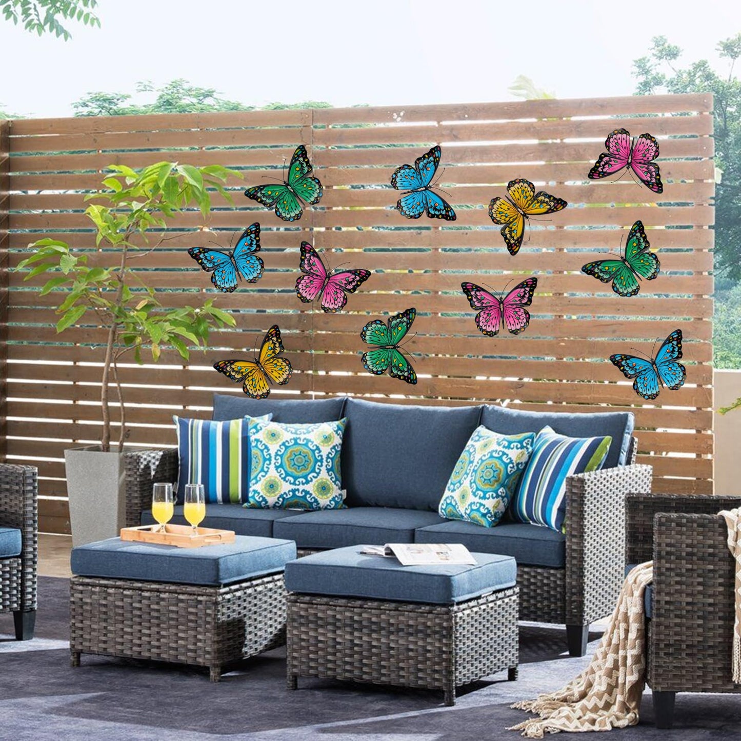 HHUWRUL 4 Pack Metal Butterfly Wall Decor, 9.6-Inch Outdoor Fence Wall Art Decor, Hanging Ornament for Garden, Yard, Living Room, Bedroom