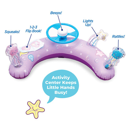 SwimSchool Baby Pool Float with Adjustable Canopy - 6-24 Months - Includes 5-Toy Interactive Play Console Safety Seat - Pink