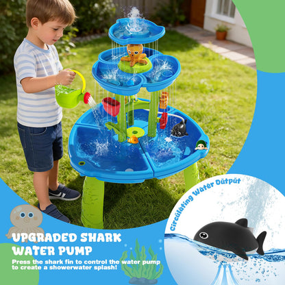 2026 Toddlers Water Table, 3-Tier Rain Showers Splash Pond Sensory Table with Water Pump & Water Toy Accessories, Summer Outdoor Toys, Kids Water and Sand Activity Playset for Boys Girls Age 3-5