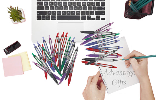 Advantage Gifts Precise V5 RT Retractable Rolling Ball Pens, Extra Fine Point (.5mm), Red Ink, 7-pk; Premium Comfort Grip, Bundle with Plastic Reusable Pouch