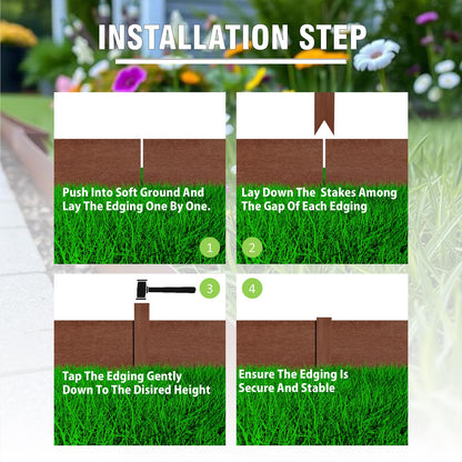 20ft. 6-Pack Cor-Ten Steel Landscape Edging - 40" L x 8" H Lawn Edging with 6 Stakes, Hammer-in Metal Garden Border for Landscaping, Lawn & Yard (Rusted)