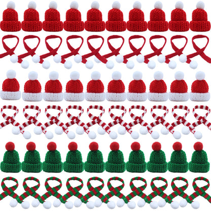 YGbridge Mini Santa Hats and Christmas Scarf Set, 60Pcs Mini Hats for Crafts, Christmas Decorations for Tree Ornaments, DIY Arts and Crafts, Snowman Doll Decor (60PCS)