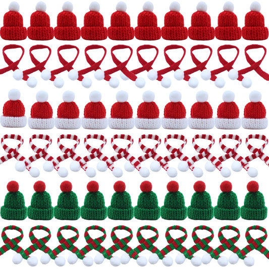 YGbridge Mini Santa Hats and Christmas Scarf Set, 60Pcs Mini Hats for Crafts, Christmas Decorations for Tree Ornaments, DIY Arts and Crafts, Snowman Doll Decor (60PCS)