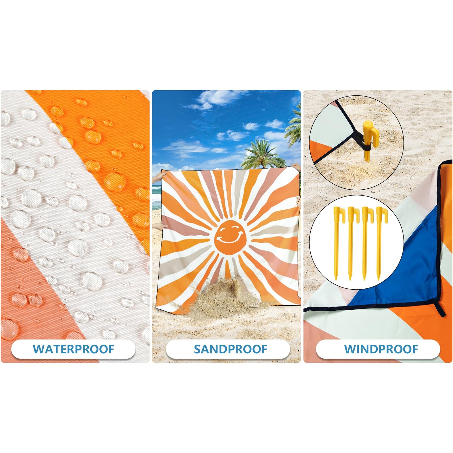 WIWIGO Beach Blanket Waterproof Sandproof Beach Mat 79" X 83"/10'x9'for 2-8 Adults Quick Drying Outdoor Picnic Mat Beach Accessories for Travel, Camping, Hiking