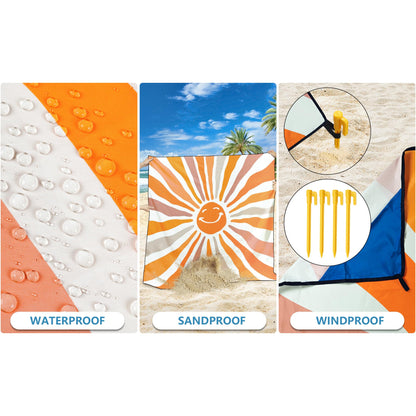 WIWIGO Beach Blanket Waterproof Sandproof Beach Mat 79" X 83"/10'x9'for 2-8 Adults Quick Drying Outdoor Picnic Mat Beach Accessories for Travel, Camping, Hiking