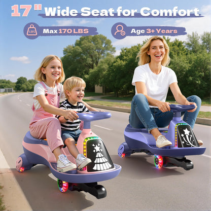 ANPABO 12V Electric Wiggle Car with Pedals, 2 Seater, 2x75W Motor, Music & Bluetooth, Ride On Toy for Kids Ages 3+, 170 Lbs, Pink