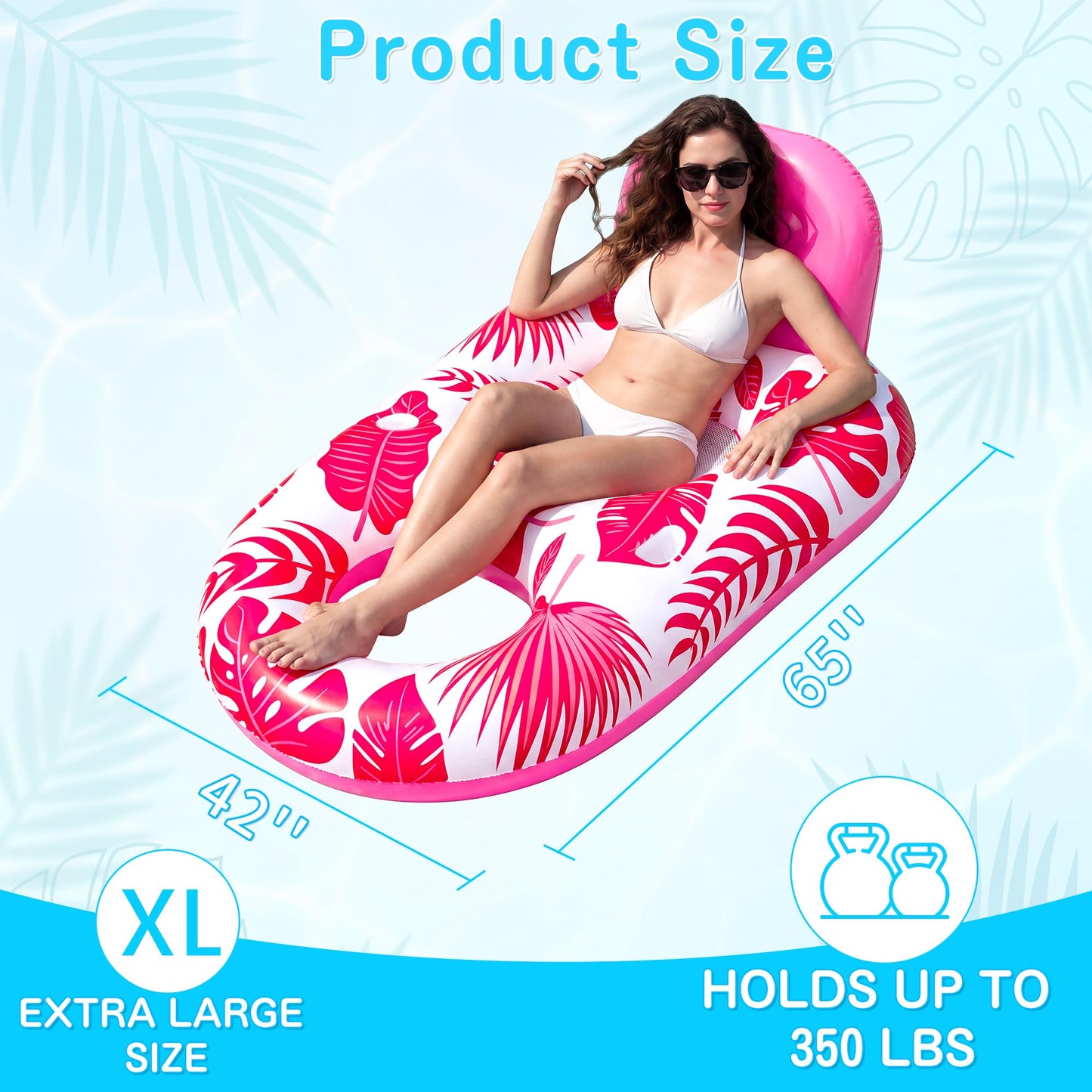 FindUWill Pool Floats for Adults 2 Pack, Inflatable Pool Lounge Chair Floaties with Cup Holder, Heavy Duty Water Floating Rafts Swimming Toys for Summer Party Travel, Beach, Lake