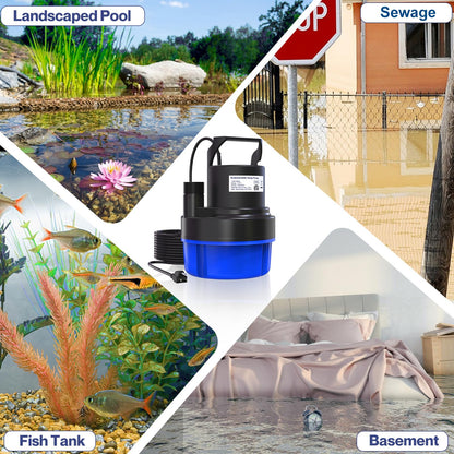 AgiiMan 1/2HP Submersible Water Pump, 2200GPH Portable Sump Pump for Pool Draining, Pool Cover Pump with 25FT Power Cord for Basements, Pool, Fountains, Hot Tub, Garden, SkyBlue