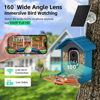 Bird Feeder with Camera, AI Bird Identification, Full HD Live Video, Solar Powered, 2.4Ghz WiFi, Instant Arrival Alerts - Best Gifts for Bird Lover
