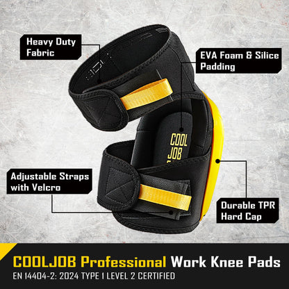 COOLJOB Professional Knee Pads with Heavy Duty Anti-Slip Cap, Comfortable Foam Cushion and Extra Thick Gel Padding for Construction Flooring, Reinforced & Adjustable Straps, Yellow