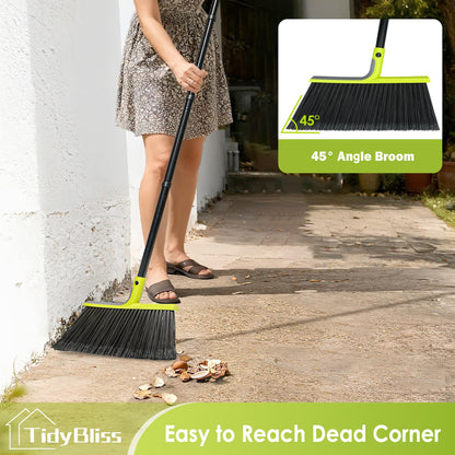TidyBliss Outdoor Broom Heavy Duty, 56 inches Tall Commercial Soft Bristle Angle Brush for Sweeping Outside Patio Garden Porch Deck Shop Restaurant Garage House Lobby Hardwood Floors (Green)