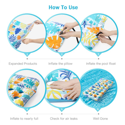 Stonful 2 Pack Inflatable Pool Float Mat, Giant Pool Floats Adult Size with Headrest, Lake Float Raft Water Lounger, Multi-Purpose Swimming Pool Floats for Pool Party, Summertime Beach, Outdoor