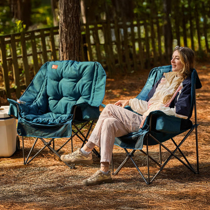 EVER ADVANCED XL Camping Chair with Detachable Cushion, Mesh Chair for Adults Foldable, Oversized Heavy Duty Folding Chair with Cooler Mesh Pocket Cupholder Outdoor Fishing, Supports 400LBS Green