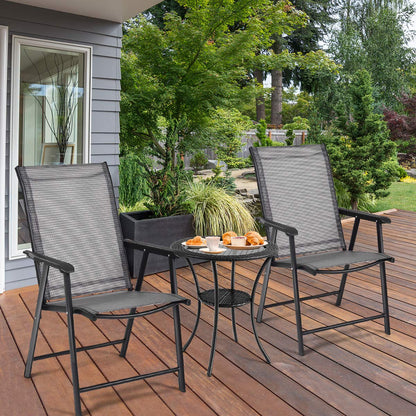 Giantex Set of 4 Folding Patio Chairs, Outdoor Portable Dining Chairs for Garden Camping Poolside Beach Deck Lawn, 4-Pack Sling Armchairs, Metal Frame, Grey