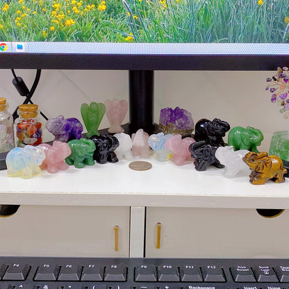QINJIEJIE 5PCS Elephant Decor Amethyst Statue Crystals Rose Quartz Green Aventurine Opal Tiger Eye Cute Desk Stones Decoration Room Office Decor Statue Pocket Spiritual Gem Gifts for Women 1.5"