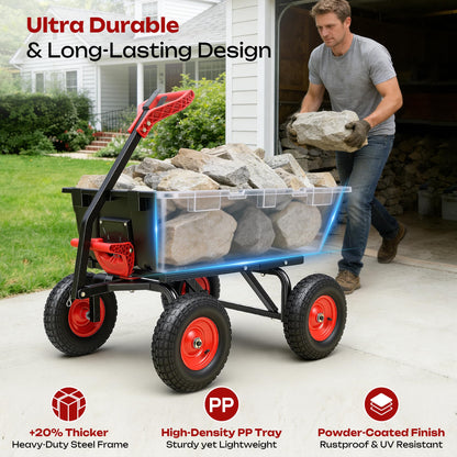 Autodaya 1200lbs Garden Dump Cart,7 Cu.Ft Utility Wagon Cart with Hitch,Heavy Duty Yard Dump Wagon Wheelbarrows with 13" All Terrain Wheels & 2-in-1 Handle,Tow Behind for Lawn Mower Tractor ATV