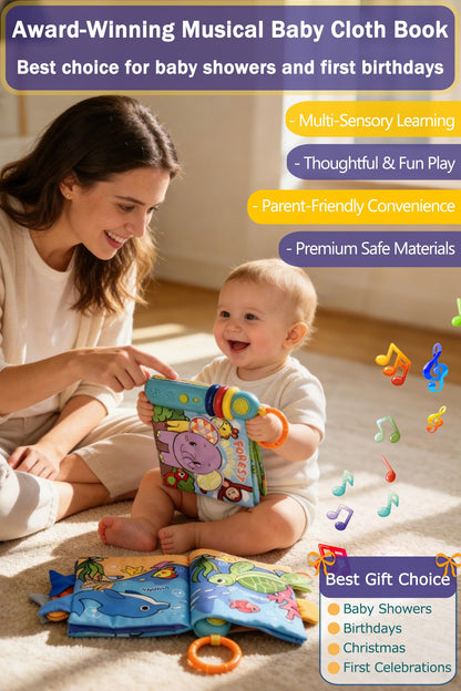 GauJat Cloth Books for Babies 0-6-12 Months, Interactive Soft Sensory Toy with Lights, Sounds & Music, Bite-Proof Educational for Newborns, Infants & Toddlers 0-3 Years (Ocean Animals)