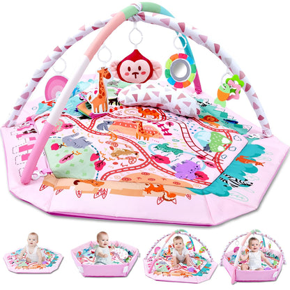 TFDER Baby Gym Play Mat, 8-in-1 Tummy Time Mat & Activity Gym, Washable Ball Pit, Infant Play Mat with Detachable Toys for Sensory Exploration and Motor Skill Development