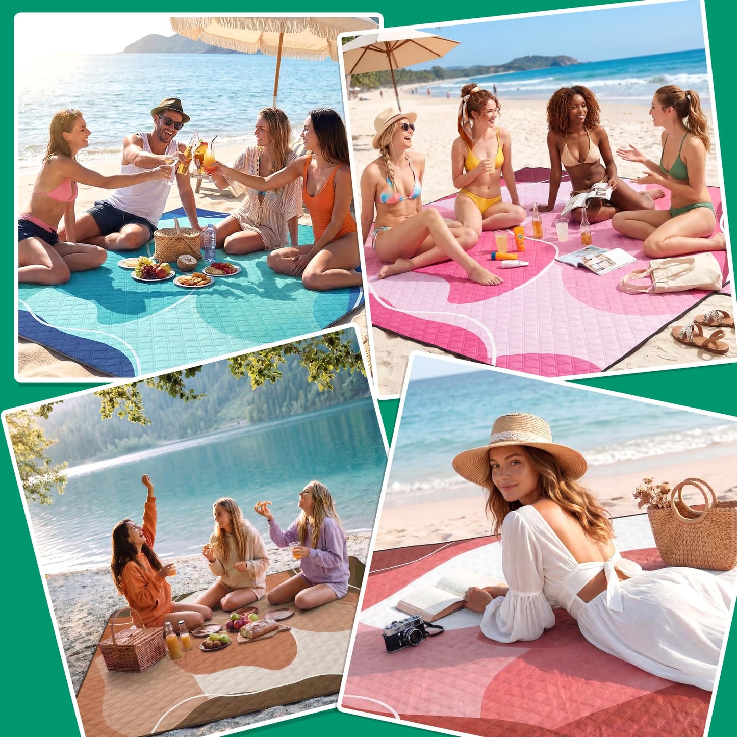 RYCHIC Waterproof Picnic Blanket Outdoor Camping Beach Mat Extra Large Foldable Car Essential Roadtrip Gadget Rv Accessories Glamping Tent Gear Must Haves Hiking Stuff Backpacking Necessities Gift