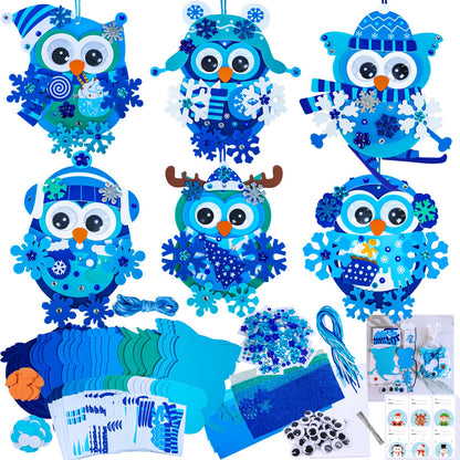 Winlyn 24 Sets Winter Craft Kits Christmas Crafts DIY Snowflake Owl Ornaments Decorations Craft Kit Festive Foam Stickers Winter Arts and Crafts for Kids Holiday Home Classroom Activities Party Favors