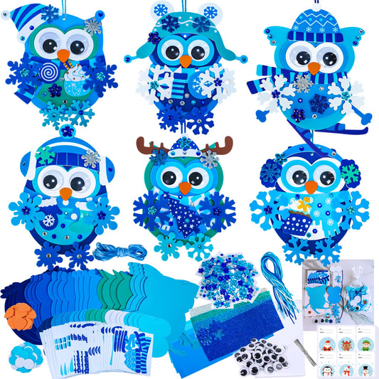 Winlyn 24 Sets Winter Craft Kits Christmas Crafts DIY Snowflake Owl Ornaments Decorations Craft Kit Festive Foam Stickers Winter Arts and Crafts for Kids Holiday Home Classroom Activities Party Favors