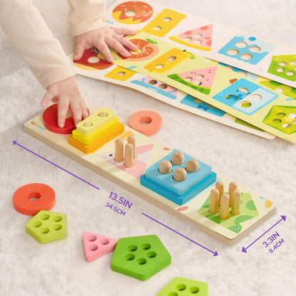 lalalark Montessori Toys for 1 2 3 Year Old, Wooden Sorting & Stacking Toys with 5 Theme Cards, Educational & Learning Sensory Sorter Toys for Toddlers，Boys Girls Easter Valentine Birthday Gifts