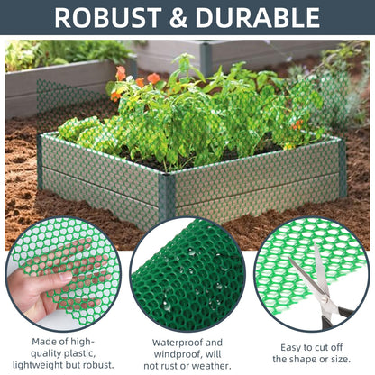 Plastic Wire Mesh Fence, 1.3ft x 50ft /15.7in x 600in Plastic Chicken Wire Fence Mesh Versatile Plastic Fencing Wire Netting Poultry Animal Barrier Fence with 150 Zip Ties for Garden & Farm, Green