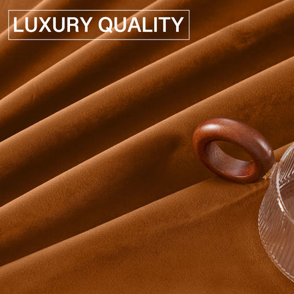 StangH Fall Curtains Burnt Orange Velvet Curtains Luxury Terracotta Thermal Insulated Room Darkening Bedroom Window Drapes for Living Room, Holiday Home Decor for Backdrops, W52 x L84, 2 Panels