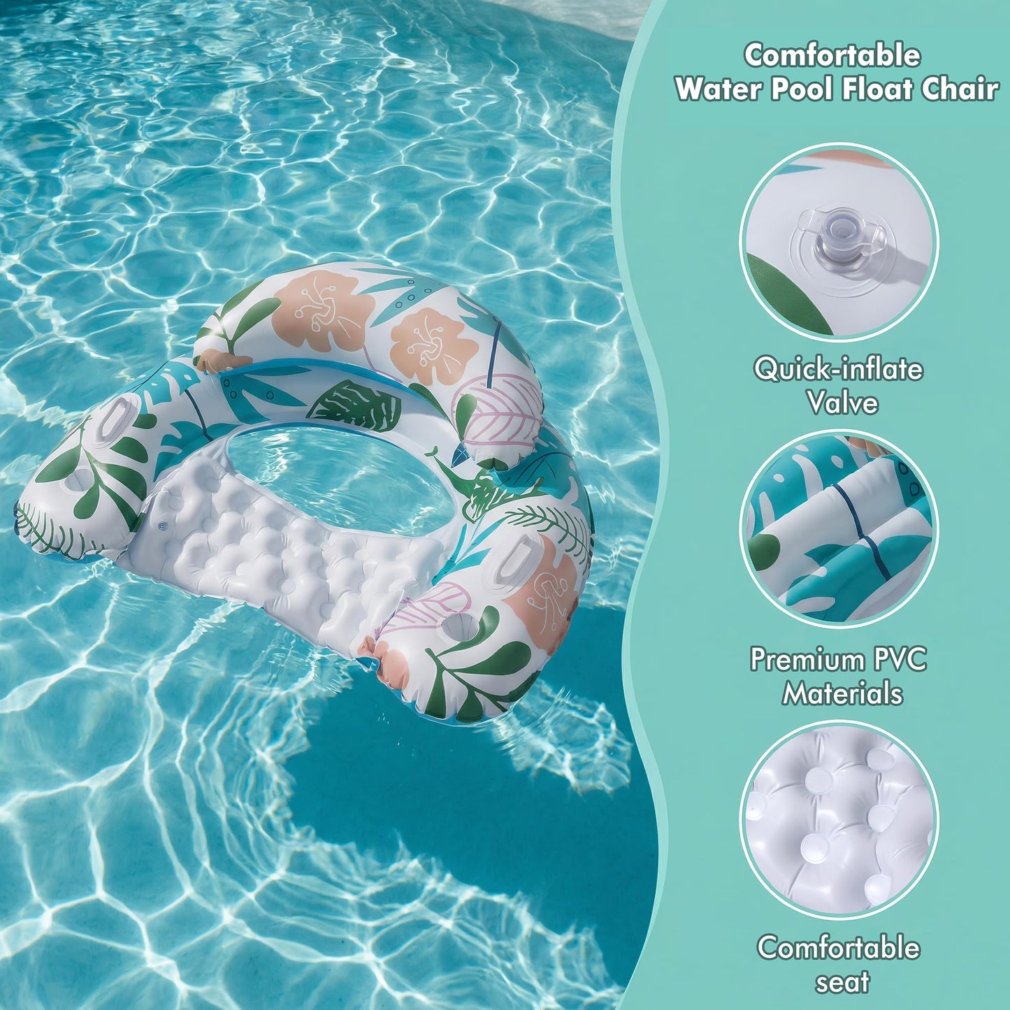 2 Pack Pool Floats Adult, OKSUWATER Pool Floaties with Two Cup Holders & Handles, Inflatable Pool Floats Chairs, Lake Floats Applies to Swimming Pool Party Summer Lake Water Fun-Multicolor